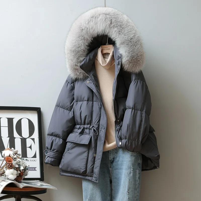 New Women Fox Fur Collar Down Jacket Casual Style Autumn Winter Coats And Parkas Female Outwear