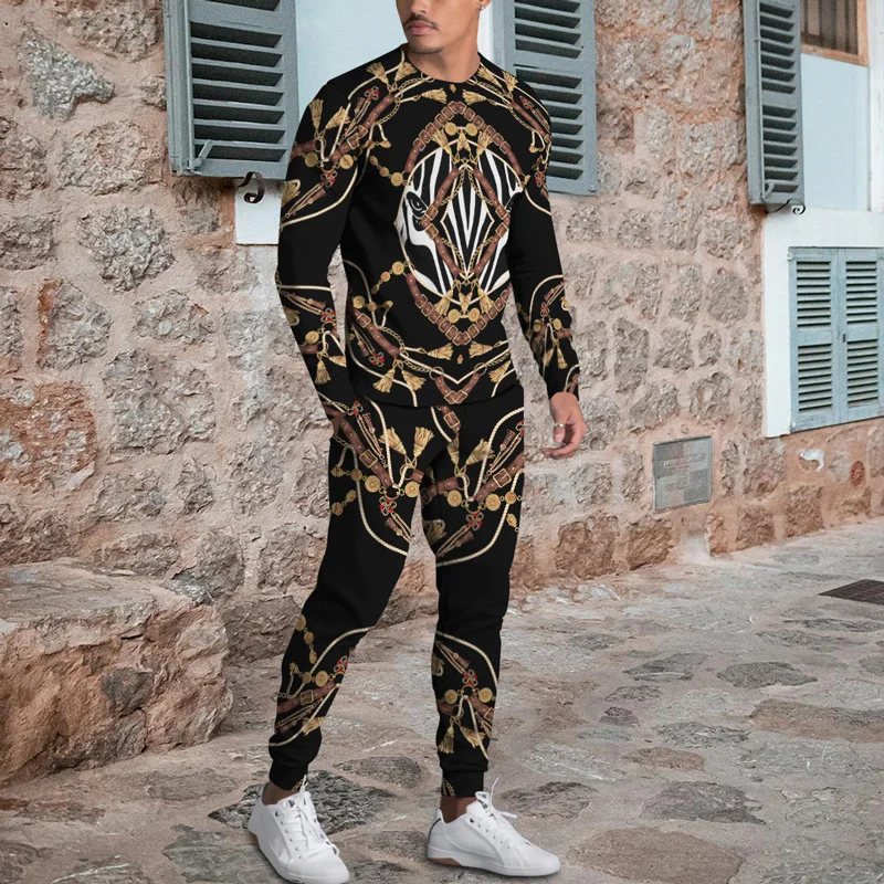 2023 Summer Man Outfit Suit Luxury Vintage Men Tracksuits 2piece set for men Oversized Male Streetswear Clothes T-shirt+Trousers