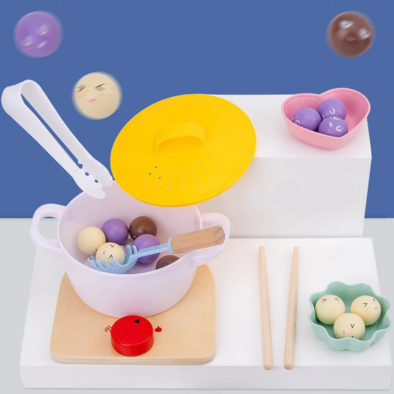 

Wooden Kids Puzzle Toys Baby Clip Bead Game Educational Toy Children Pretend Cooking Glutinous Rice Balls Playset