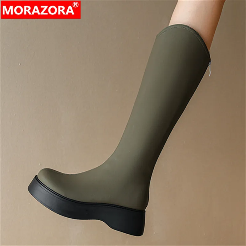 

Женские сапоги на молнии MORAZORA, черные сапоги до колена из натуральной кожи, на платформе и толстом среднем каблуке, новинка зимнего сезона ...