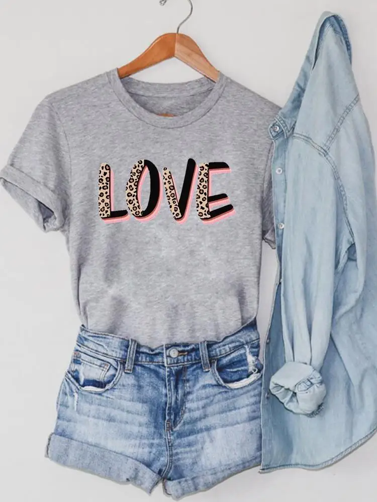 

Leopard Letter Sweet Trend Clothing Print Summer Fashion Women Tshirt Graphic T-shirts Printing Short Sleeve Top Tee