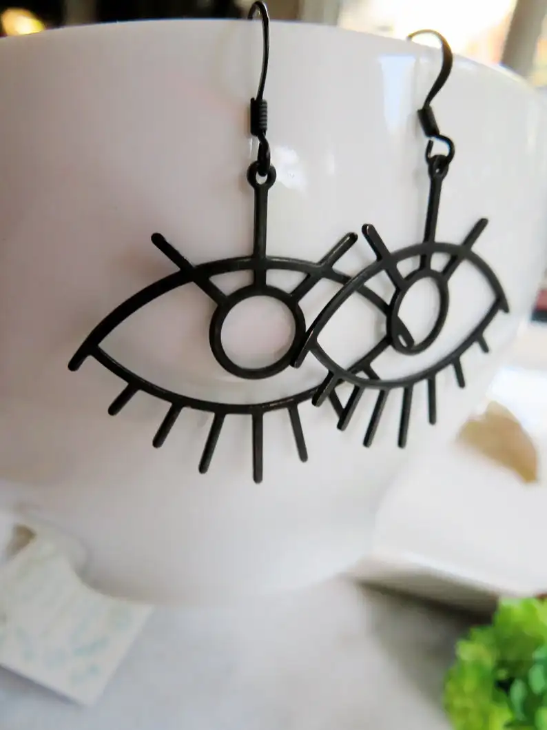 

Black Eye Earrings, Bohemian, Evil Eye, Big Eye Jewelry, Creative Earrings