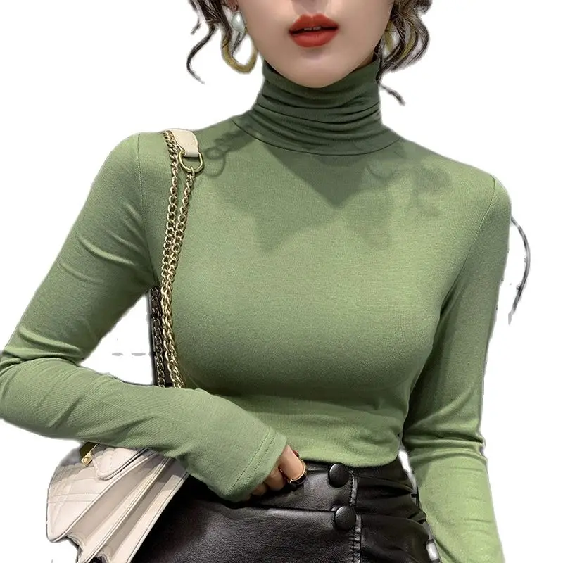 

Женская хлопковая футболка с длинным рукавом и высоким воротником