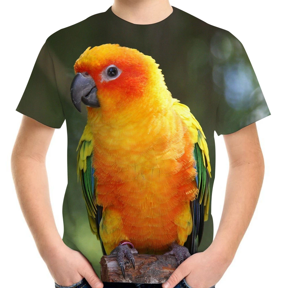 Футболка для мальчиков и девочек с 3D рисунком птиц животных попугая забавный