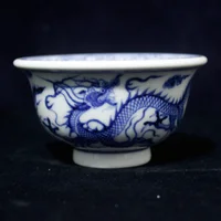 Jingdezhen Porcelain Hand Drawn Blue And White Double Dragons Playing With Beads Hand Pressed Cup Tea Bowl Single Cup Tea Cup