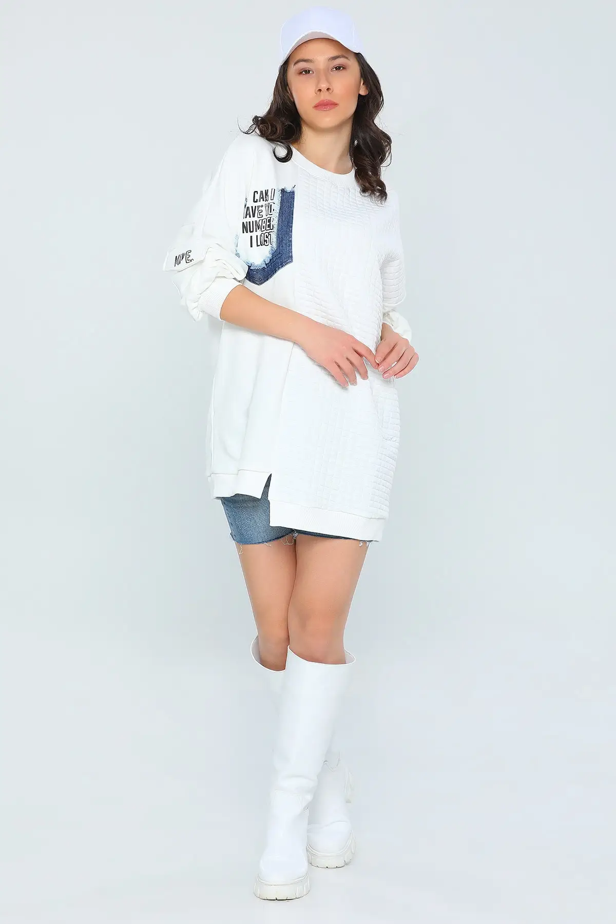 

Женский свитшот кремовый с круглым вырезом и рукавами с карманами худи с принтом модные всесезонные Новые пуловеры из флиса