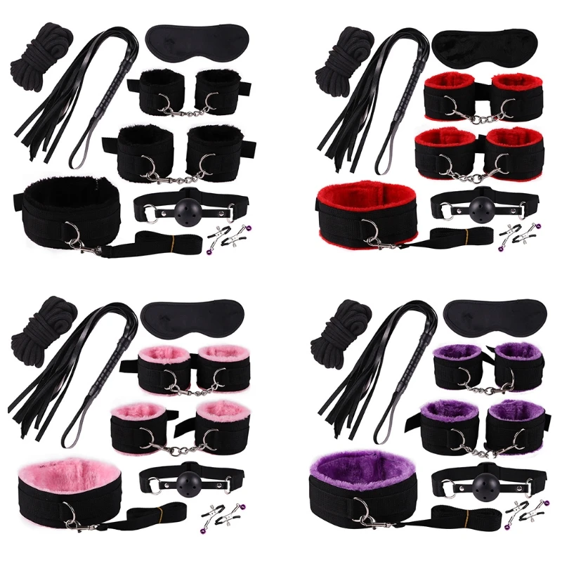 

20RD 1Set Sex BDSM Collar Handcuff Chain Slave Rope Bondage Whip Nipple Clip Kit Fetish SM Toys for Women Couples