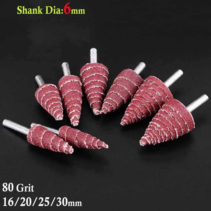 

6mm Shank Grinding Head Sandpaper Flap Cone Dremel Accessorie Rotary Polishing AbrasiveTool 80 Grit 16mm 20mm 25mm 30mm