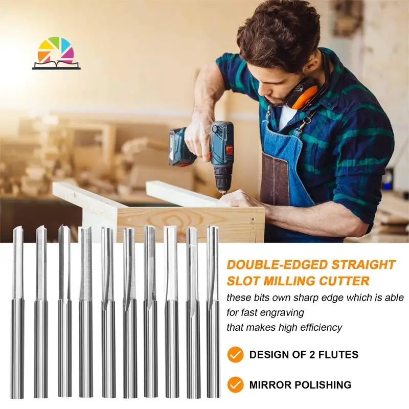 

A19F-10 шт. 2-флейтовые фрезы с ЧПУ 3,175 мм, фреза из вольфрамовой стали с прямым слотом для дерева, МДФ, пластика