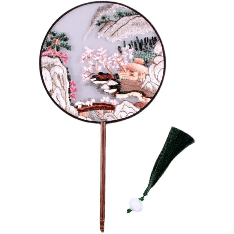 

Ancient Style Double Sided Embroidery Circular Fan Chinese Court Han Chinese Clothing Temple Fan Gift Translucent Round Fan