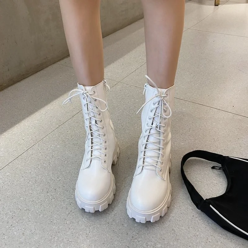 

Новинка Осень-зима 2022, модные ботинки средней длины на шнуровке и молнии, женские спортивные ботинки на платформе, повседневная женская обувь 35-40