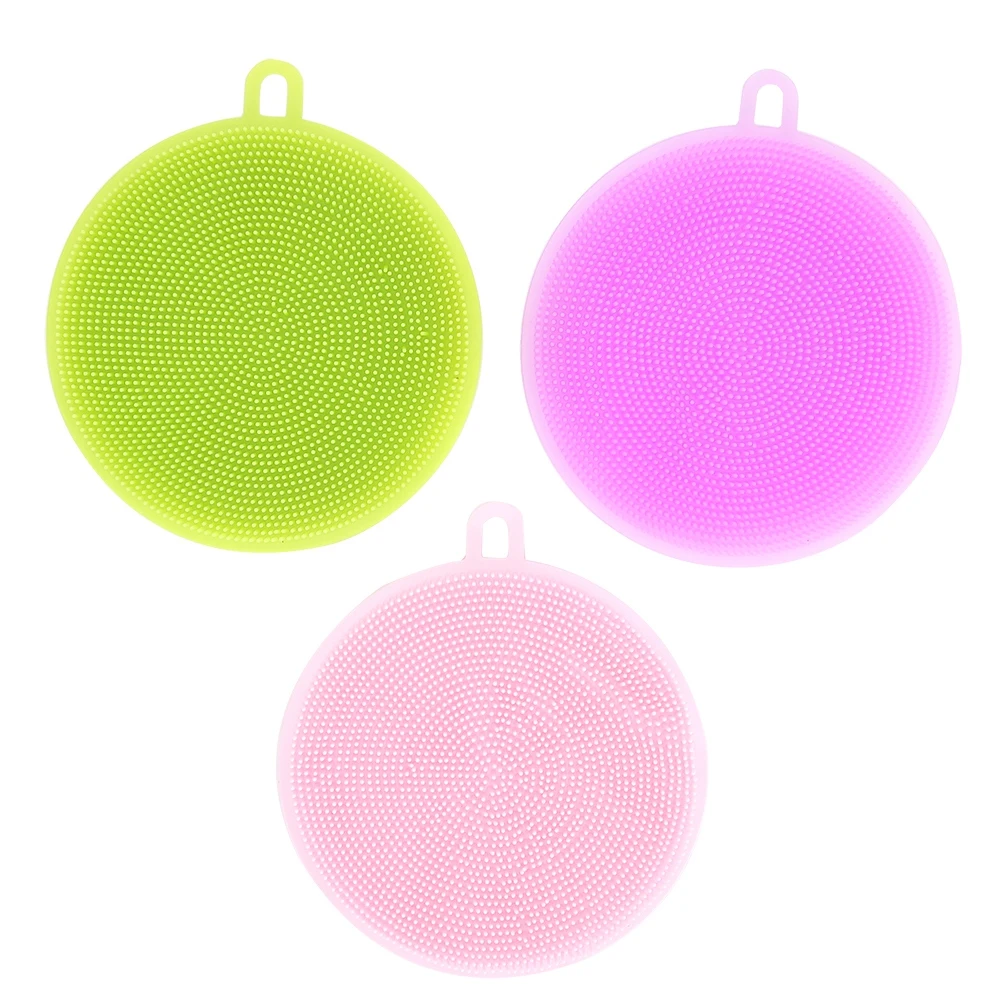 

3pcs Multifunction Round Silicone Double-Sided Dish Washing Brush Cleaning Scrubber Kitchen Supplies