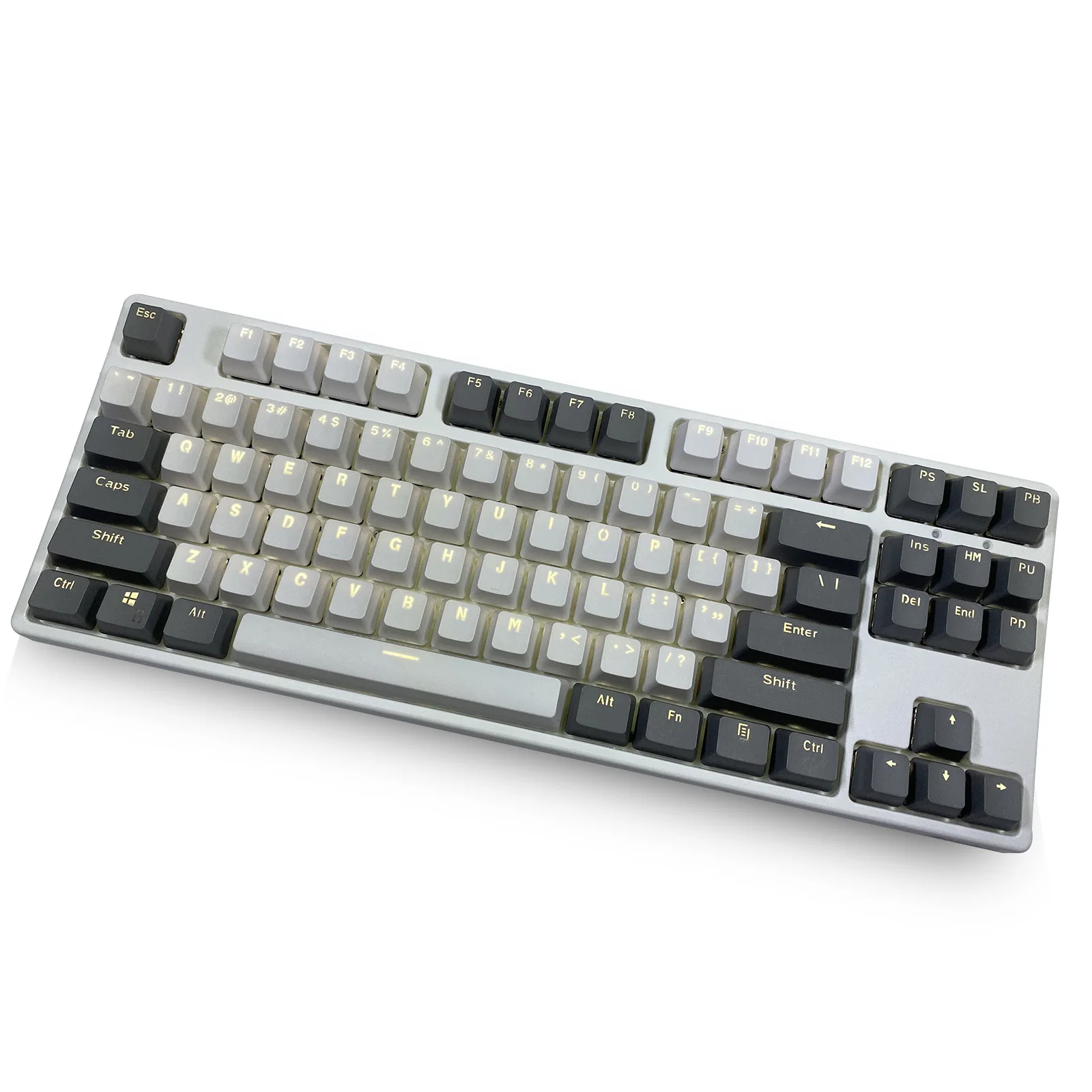 

Grey White 87 Keycaps, PBT Material OEM Height Mechanical Keyboard Keycaps, Double Backlit Characters, Transparent Game Keycaps