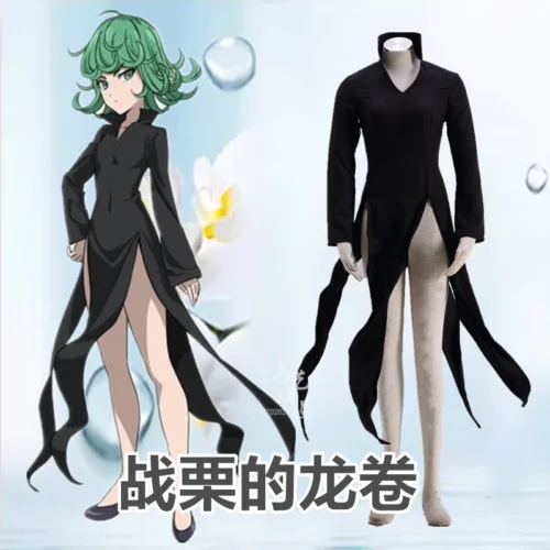 

One Punch Man Tatsumaki Black Dress Anime Cosplay Costume Women Sexy Temperament Dress Party Performance Costumes