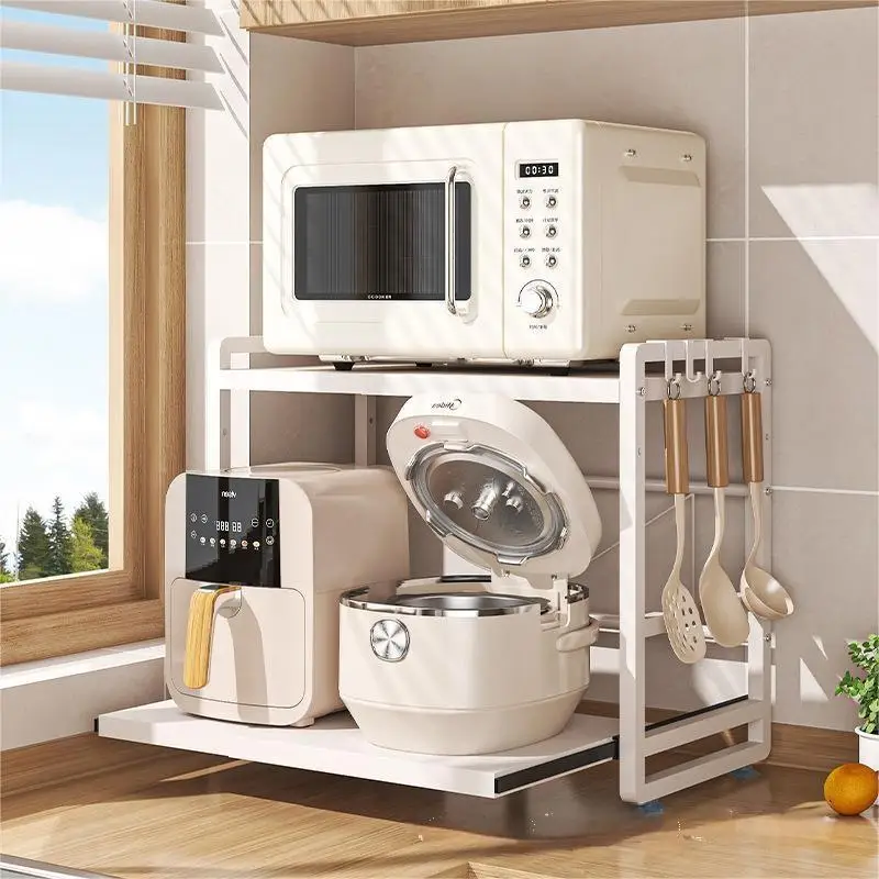 2-уровневый выдвижной органайзер для полки микроволновой печи — компактная