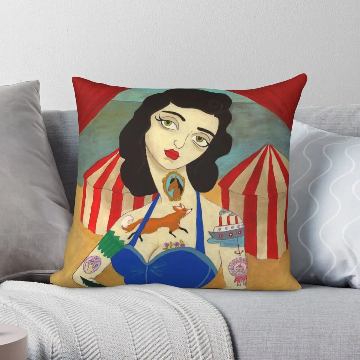 

Женская квадратная наволочка с татуировкой, наволочка из полиэстера и льна с бархатным узором на молнии для декоративной комнаты, 45x45