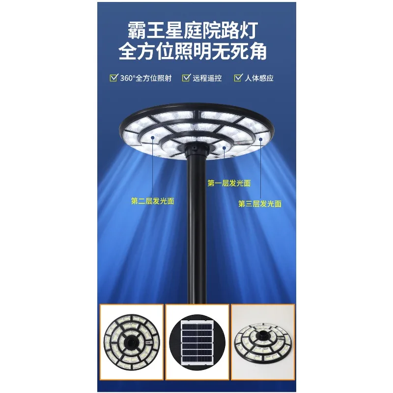 Фото Интегрированный солнечный светильник UFO для двора, круглая уличная лампа для парков, жилых комплексов, домашнего и дорожного освещения, водонепроницаемая. №3