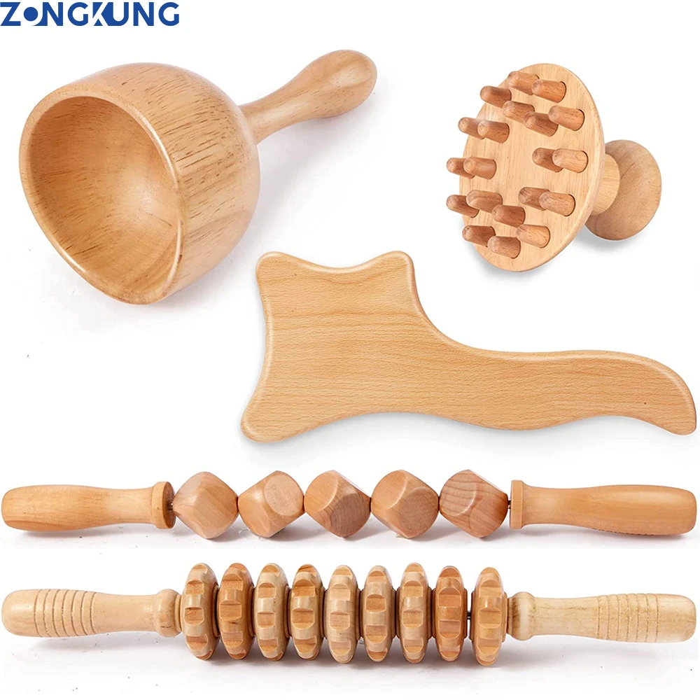 

Anticellulite Gua Sha Massage Tools Wooden Body Maderotherapy Back Massage Roller Wheel Maderotherapy Kit for Reductive Massage
