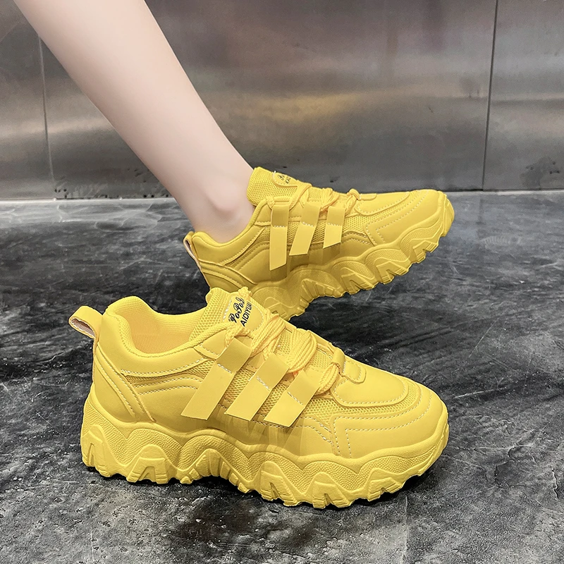 

Chunky Platform Sports Shoes Women Fashion Lace Up Platform Mesh PU Leather Sneakers Women Harajuku Korean 2022 Women's Sneakers