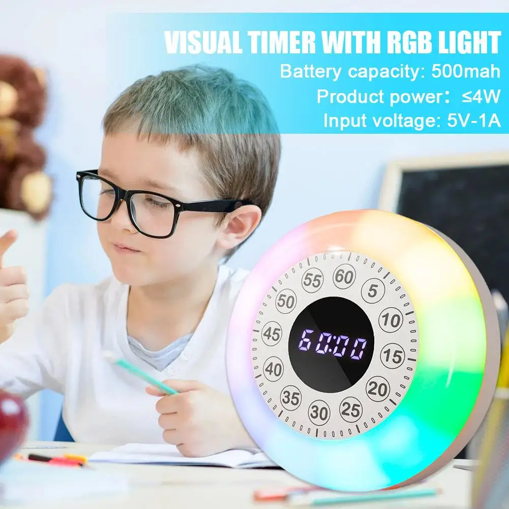 

60 Minute Visual Timer Digital LED Light Countdown Colourful Management Light Clock Night Timer Rechargeable Kids Atmospher A4S7