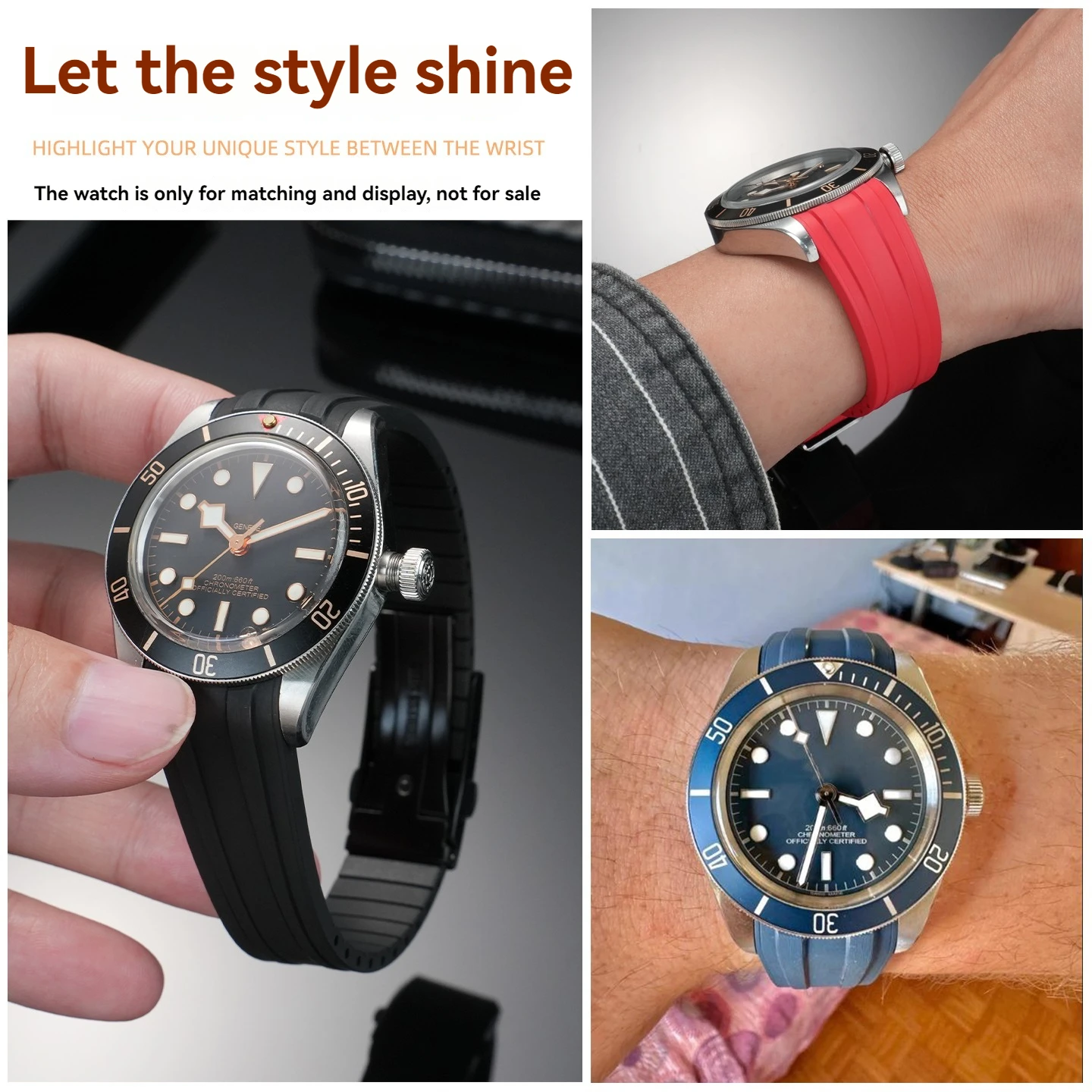 Фото Ремешок для часов FKM для Tudor 1958 Black Bay M79030, серия из фторкаучука, 39 мм, мужской спортивный водонепроницаемый браслет, 20 мм №3