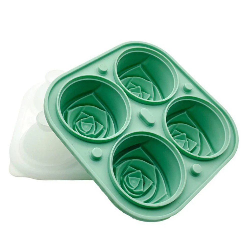 

Ice Cube tray Silicone Molds with Lid 4 Holes Rose Flower Shape Reusable ice cube maker iceballs maker for Kitchen Accessories