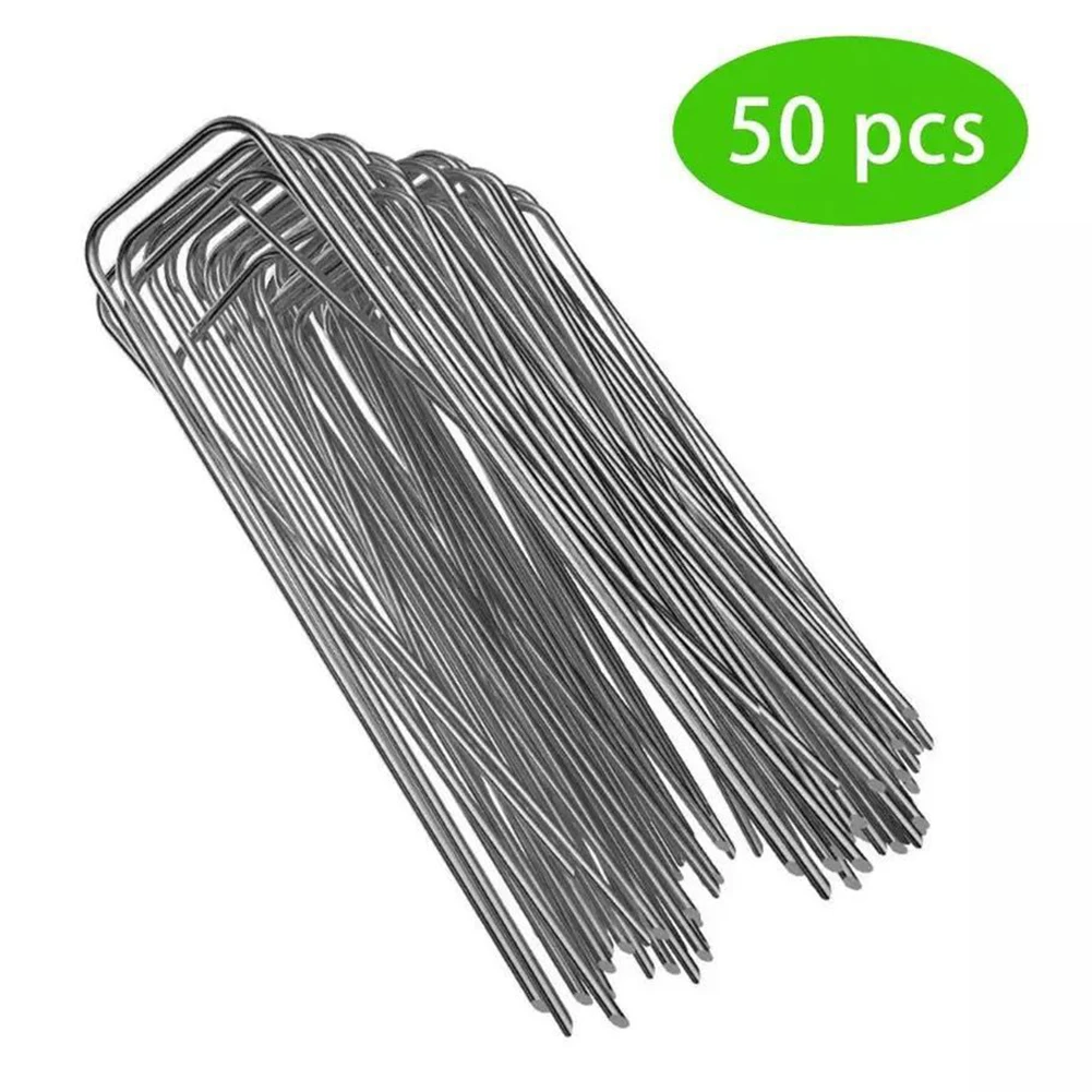 

50pcs/set Anti Rust Weed Barrier Dripper Irrigation Yard Sod Pins Fabric Ground Cover Steel Garden Fence Stake Landscape Staples