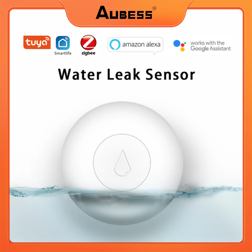 

Умный датчик утечки воды Aubess ZigBee, лампа с дистанционным управлением через приложение, совместима с Alexa Google Home