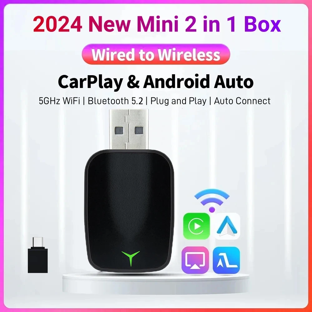 Новый проводной и беспроводной Carplay Android 2 в 1 автоматический адаптер