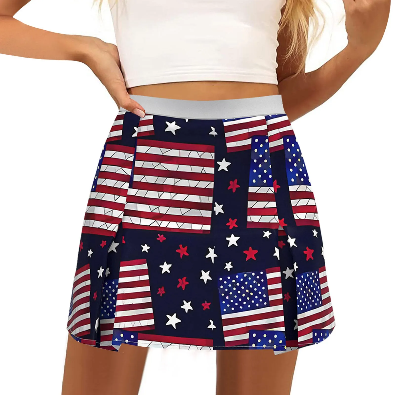 

Cat Skirts for Girls Women's Printed Independence Day Casual Pleated Short Skirt Leopard Midi Skirt