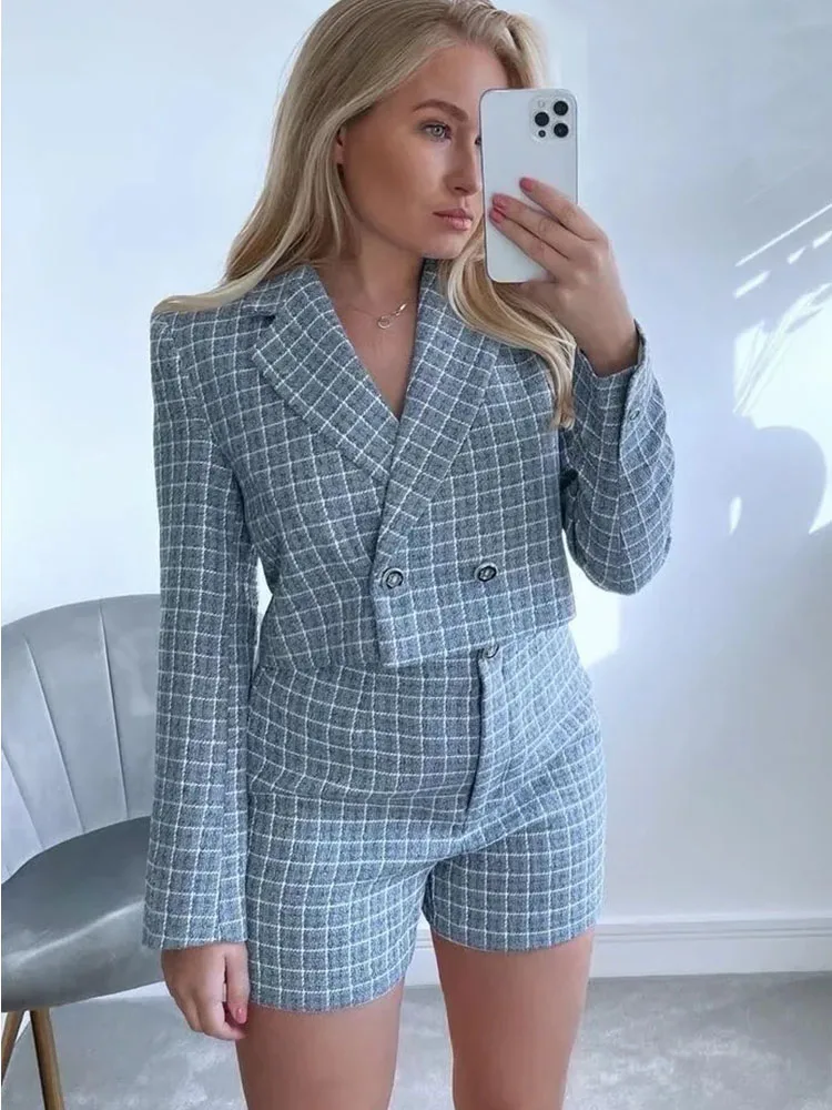 

KLKXMYT Traf Women's Suit With Shorts Sets 2022 Fashion Crop Blazer Jacket Shorts Set Woman 2 Pieces Chic Spring Female Suits