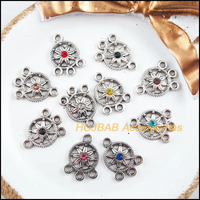 

Fashion 20Pcs Tibetan Silver Plated Retro Sun Mixed Crystal Charms Connectors 13x18mm