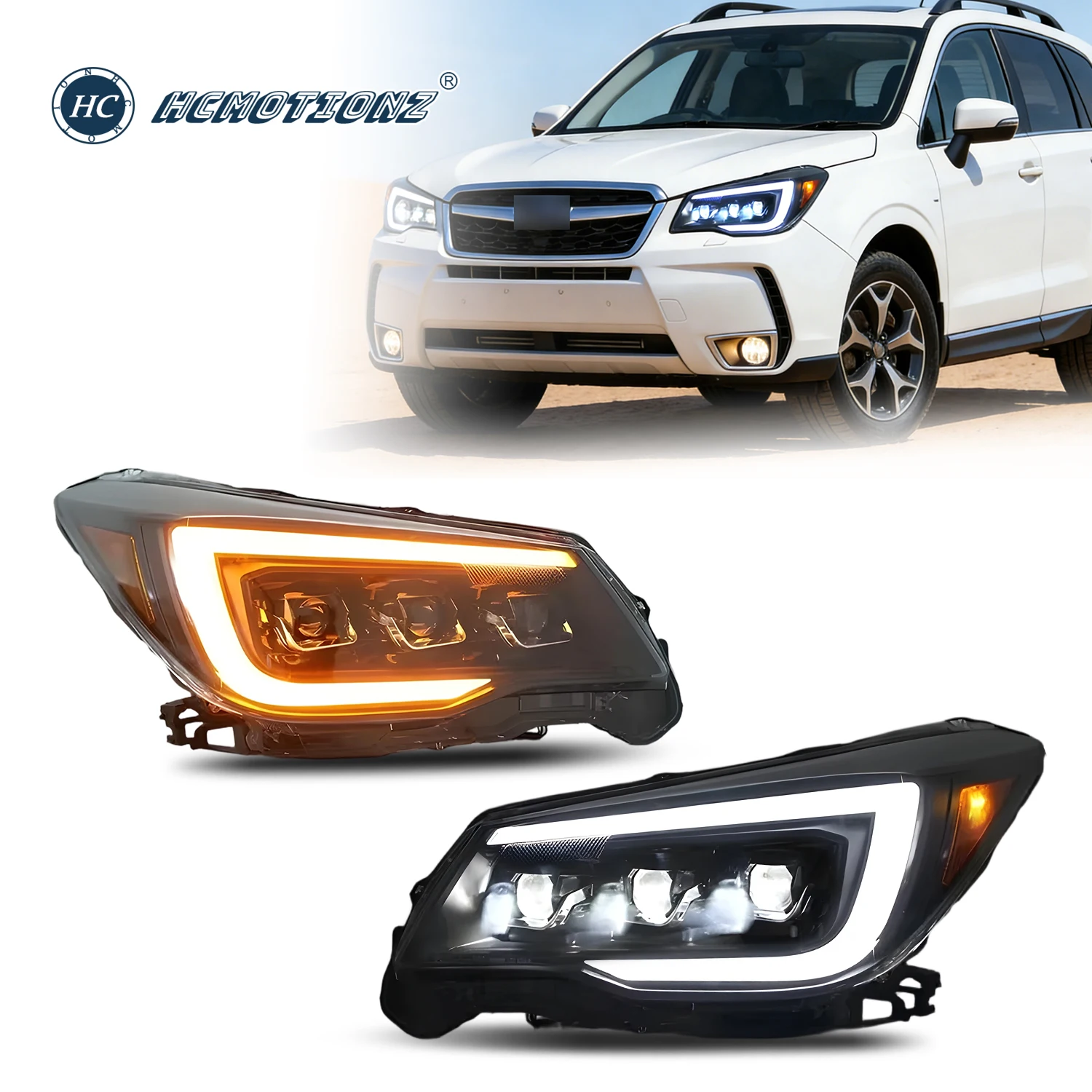 Фото Светодиодные фары HCMOTIONZ для Subaru Forester 2013-2018 с анимацией при запуске, комплект передних фар №1