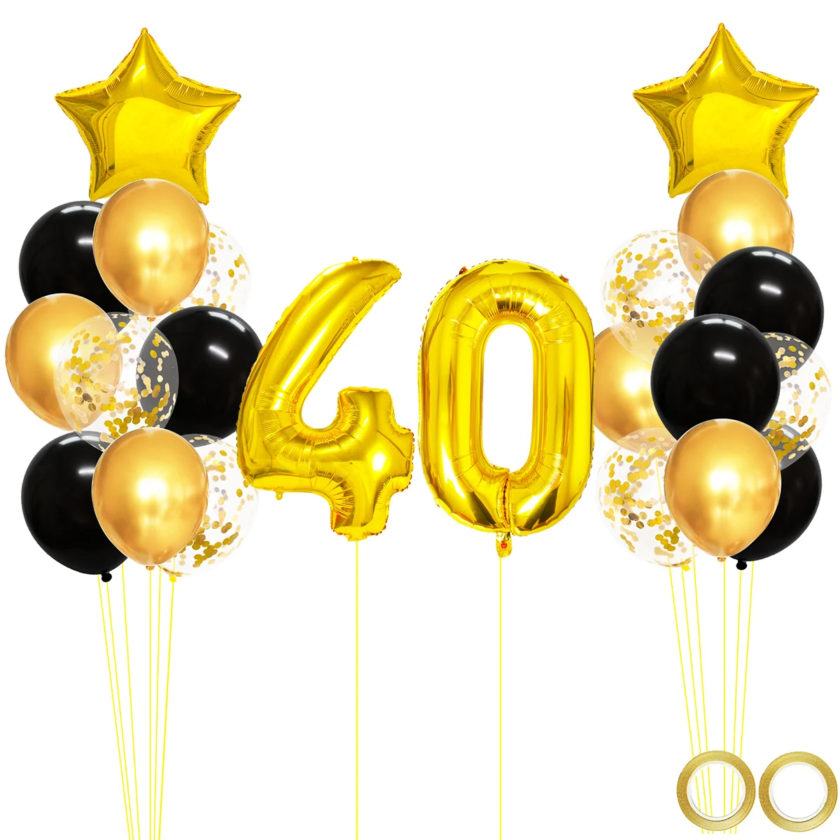 

24pcs Gold Number 40 Foil Balloon Gold Black Mixed Balloons 40th Birthday Party Decorations 40 Years Old Man Woman Supplies
