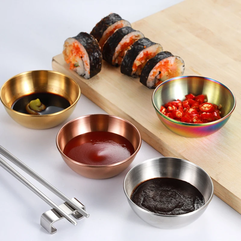 

2/3/4pcs Golden Silver Sauce Dish Appetizer Serving Tray Stainless Kitchen Supplies Plates Steel Dishes Spice snack