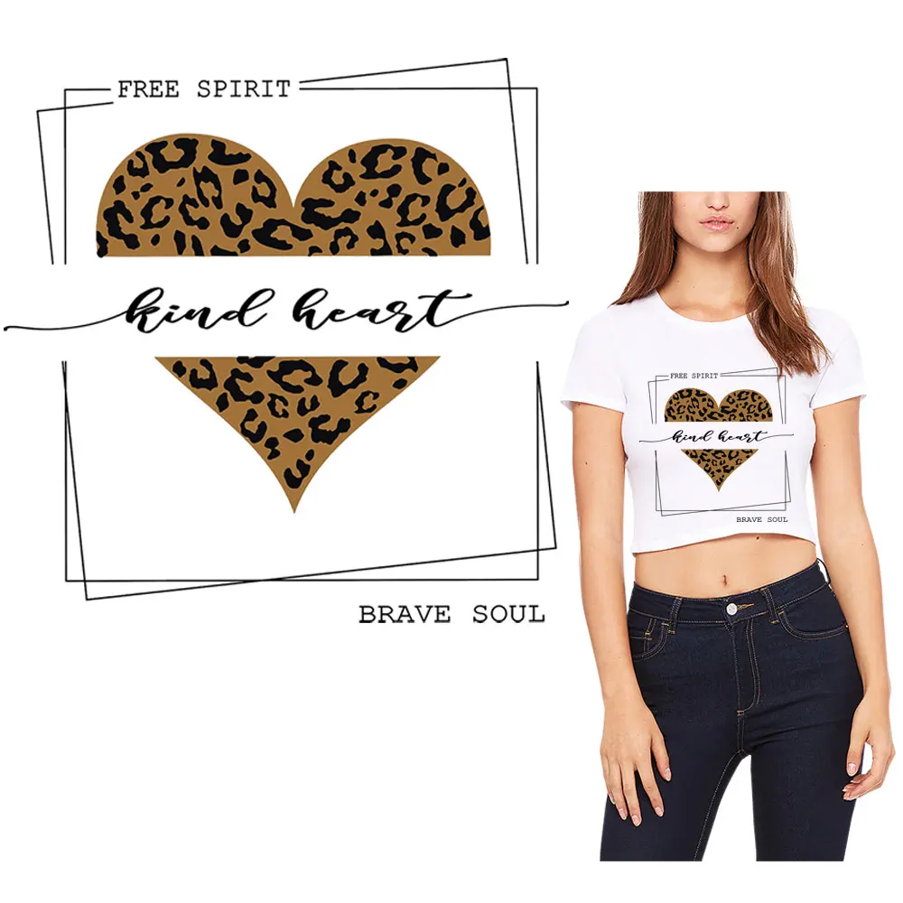 

Heat Transfer Vinyl Applique for Hoodie Shirt Iron on Transfer Patches Leopard Heart Patch Brave Soul Thermo-stickers on Clothes