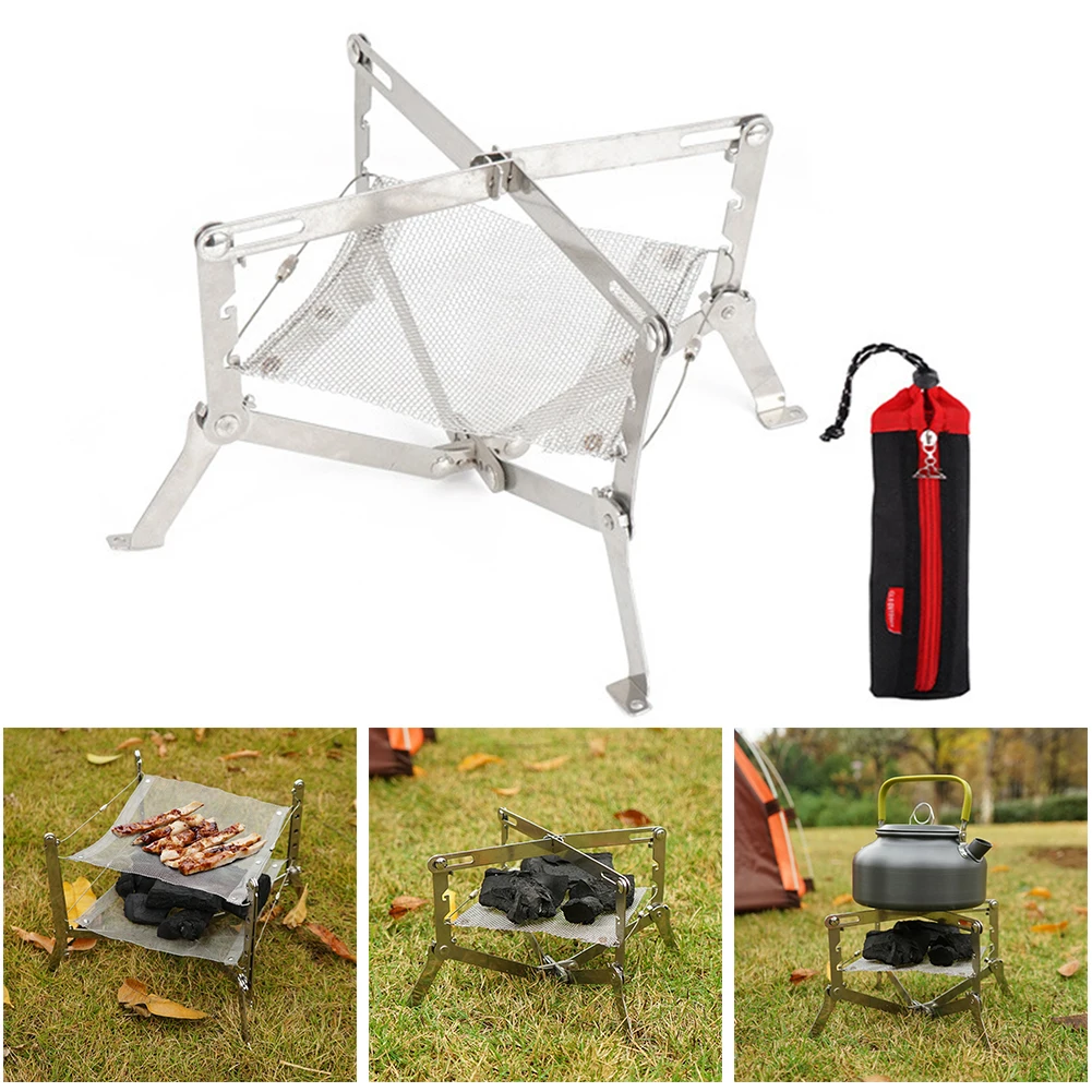 

Многофункциональная уличная полка для приготовления пищи, складная подставка из нержавеющей стали для костра, мини складной гриль, аксессу...