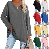oversized ladies t shirt 2022 new color loose drop shoulder sleeve v neck solid color womens top