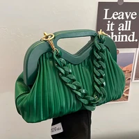 famouse brand handbag with thick chain handle designer pleated shoulder bag for women clutch purses crossbody bag long belt