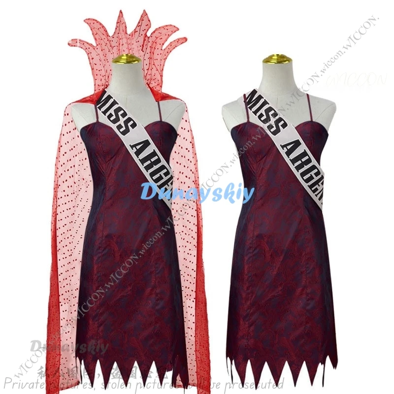 Сок Мисс Аргентина Мертвый приемник Косплей Костюм Платье Шаль Наряд Женский