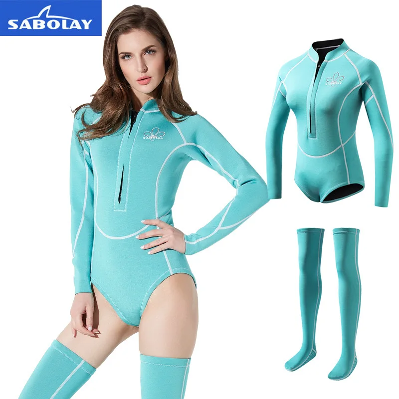 

New Wet Warm Wetsuit Snorkeling Suit Female with Diving Stockings 2MM Jellyfish Suit Adult One-piece Surfing Suit