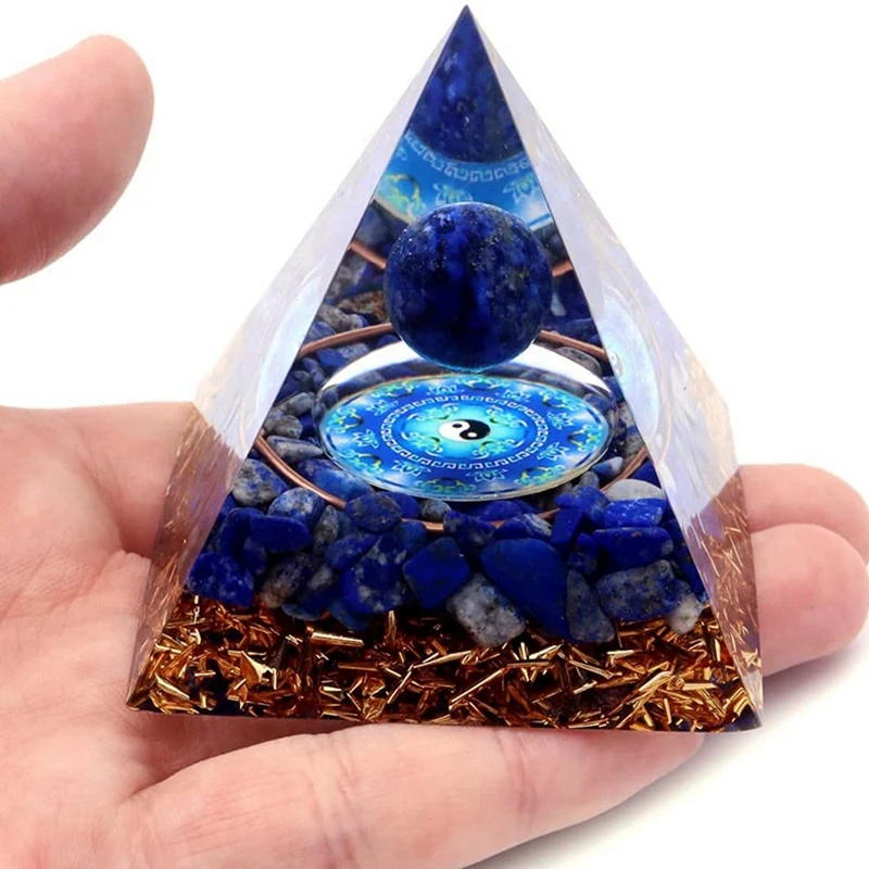 Оргонитовая пирамида Лазурит Сазар с круглым шаром Taegeuk фигурка пирамиды