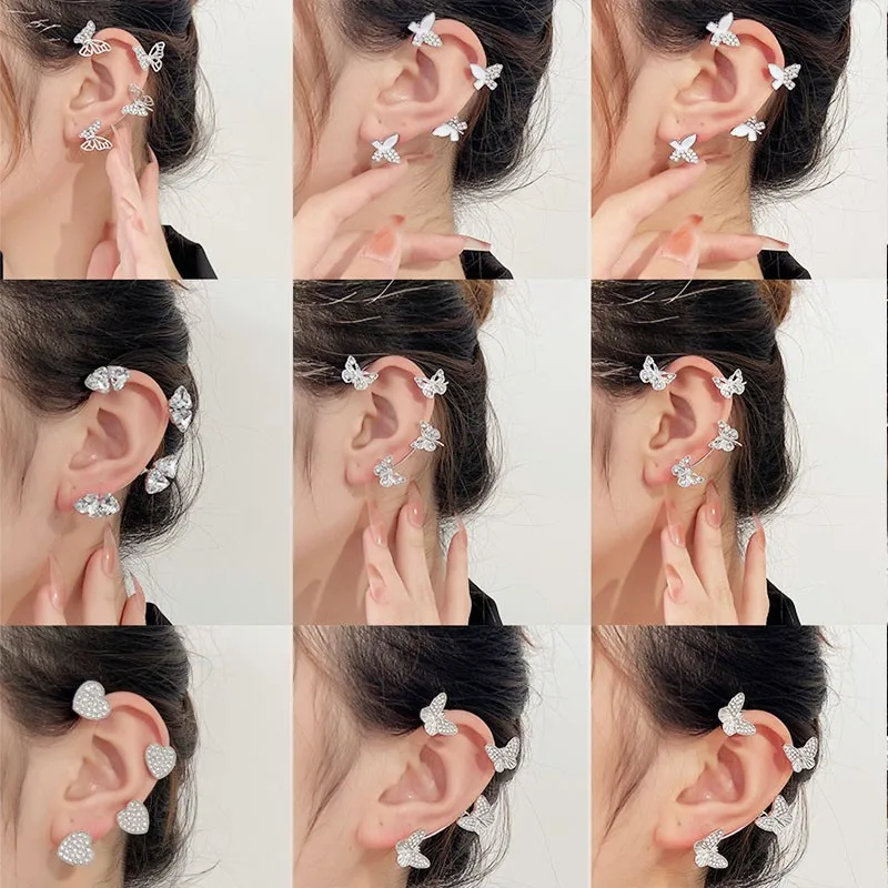 Сказочные блестящие циркониевые серьги-каффы в форме бабочки для женщин и