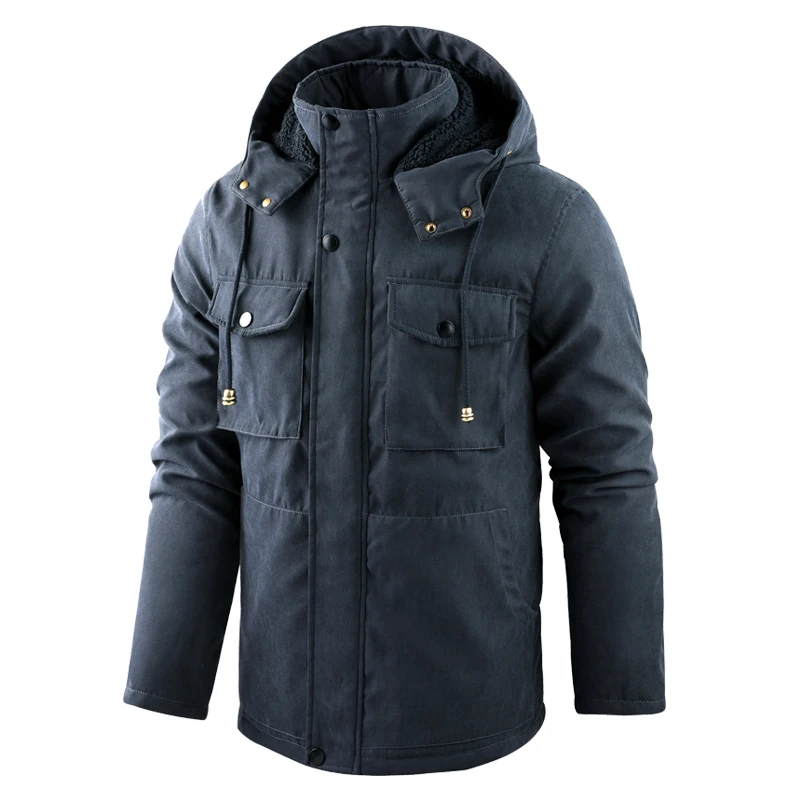 Men Parkas Jacket Winter Fleece Thicken Coat Warm Lambswool Hooded Parka Mens Cotton Casual Windproof Military Cargo Coats L-6XL