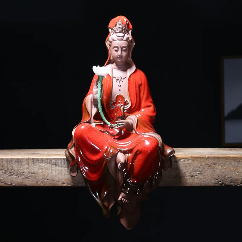 Курильница Guanyin для благовоний со светодиодсветильник кой, керамическая подставка для благовоний в стиле ретро, дзен, орнамент, курильница Бодхисаттва для дома