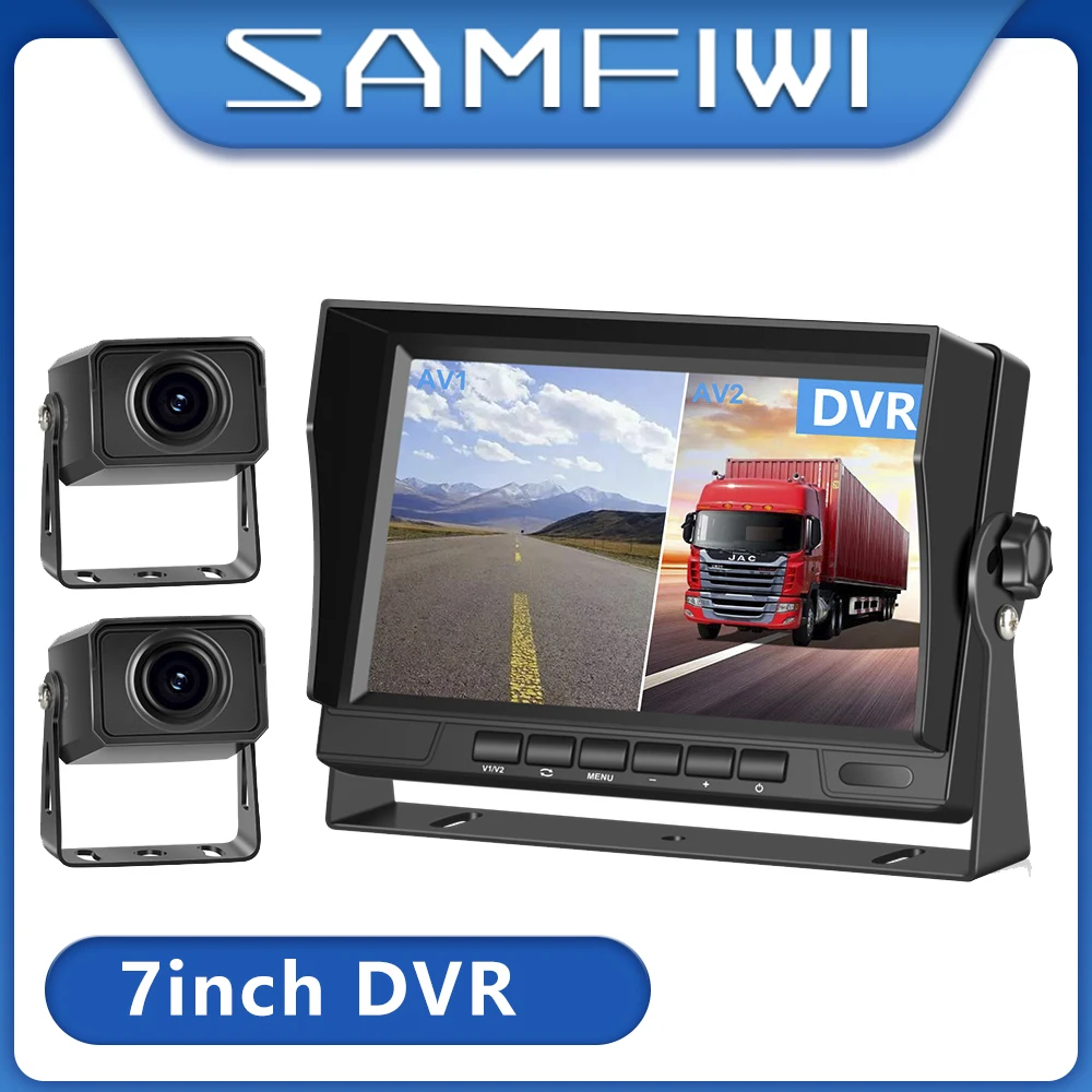 7 inch AHD 2CH Recorder DVR Car Monitor Vehicle Truck Night Vision Rear View Camera Security Surveillance Split Screen