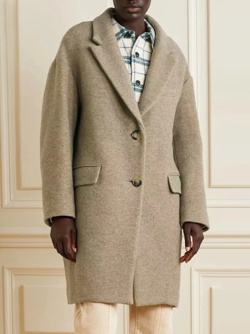 

Women's Jacket Woolen Hem Split Cardigan Mid-length Coat