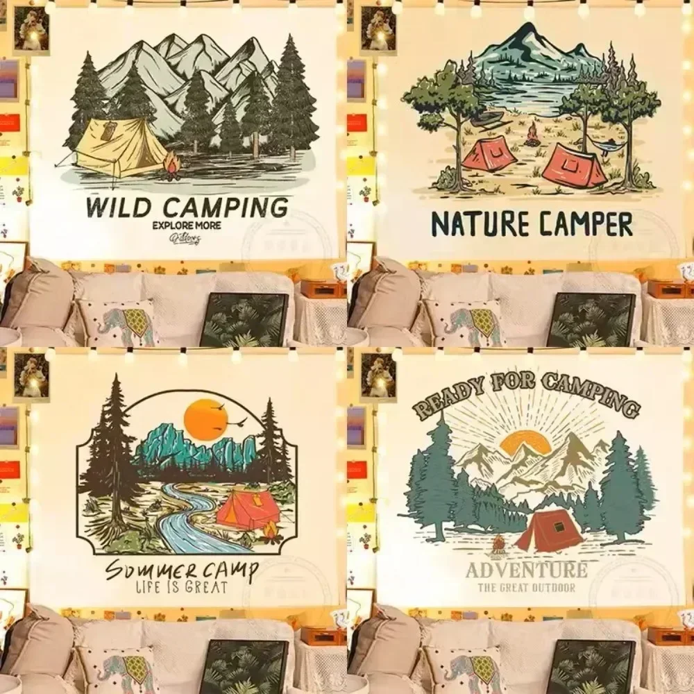 Ins Стиль Настенный Гобелен Ретро Брендовый Декоративный Для Кемпинга Спальня