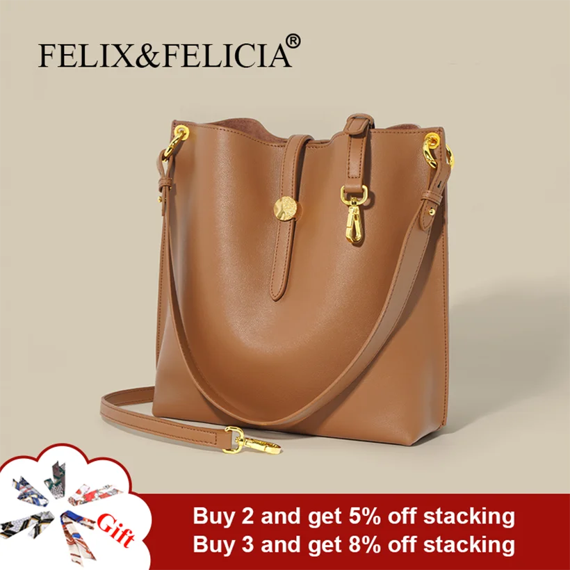 FELIX&FELICIA Lady Elegant Handbag Fashion Large Capacity Bucket Bags Women Retro Crossbody Tote Shoulder Female Messenger Bag