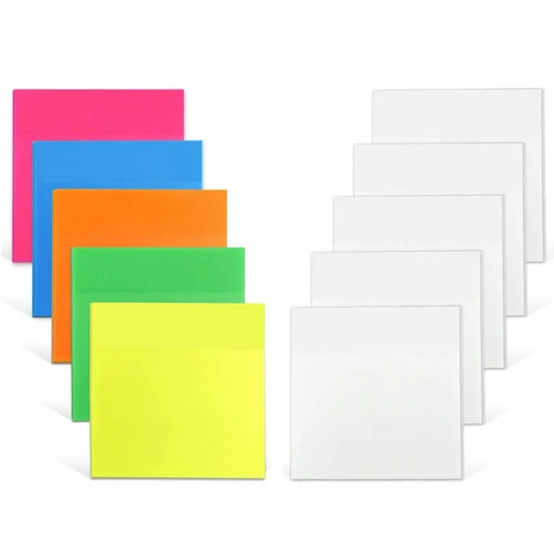 

500 Sheets, 3 X 3Inch Colorful Transparent Sticky Notes Waterproof Self-Adhesive For MEMO